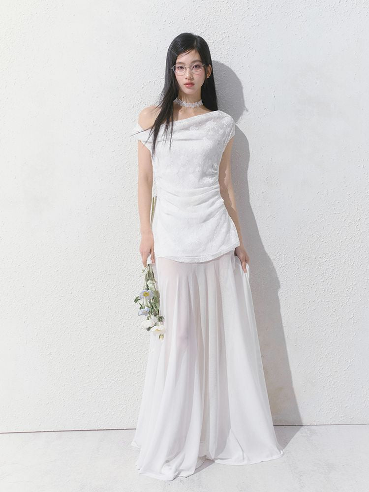 French lace pressed pleated dress【s0000012147】