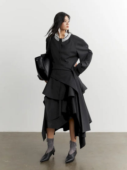 Ruffled Silhouette Gray Blazer Jacket【s0000014038】