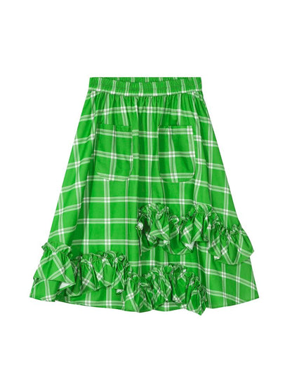 Floral Plaid Ruffled Half-Skirt [S0000010026]