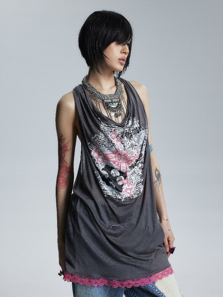 Loose Collar Printed Camisole Top【s0000017005】