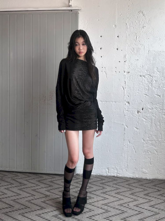 Irregular Snake Print Neck Slim Fit Stretch T-Shirt Dress【s0000008508】