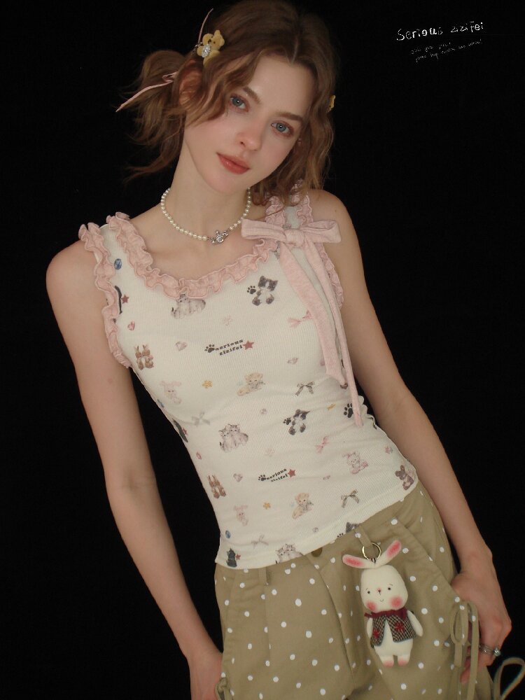 Printed Wood Ear Slim Camisole【s0000016623】