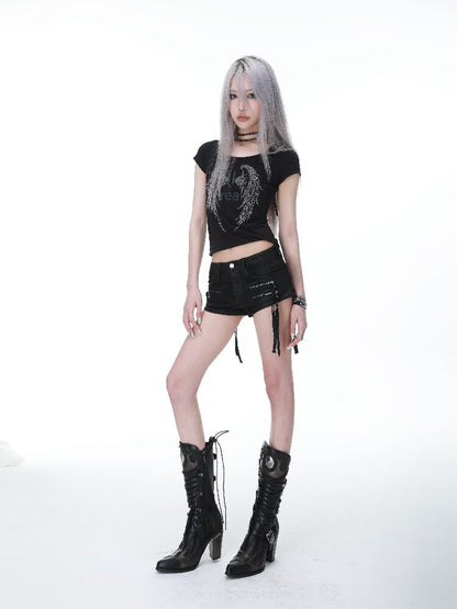 Brushed Wax Multi-Zip Tassel Shorts【s0000017147】