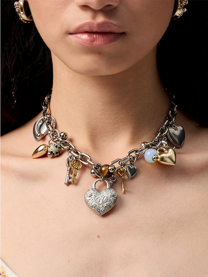 Stone metal heart short necklace【s0000012410】