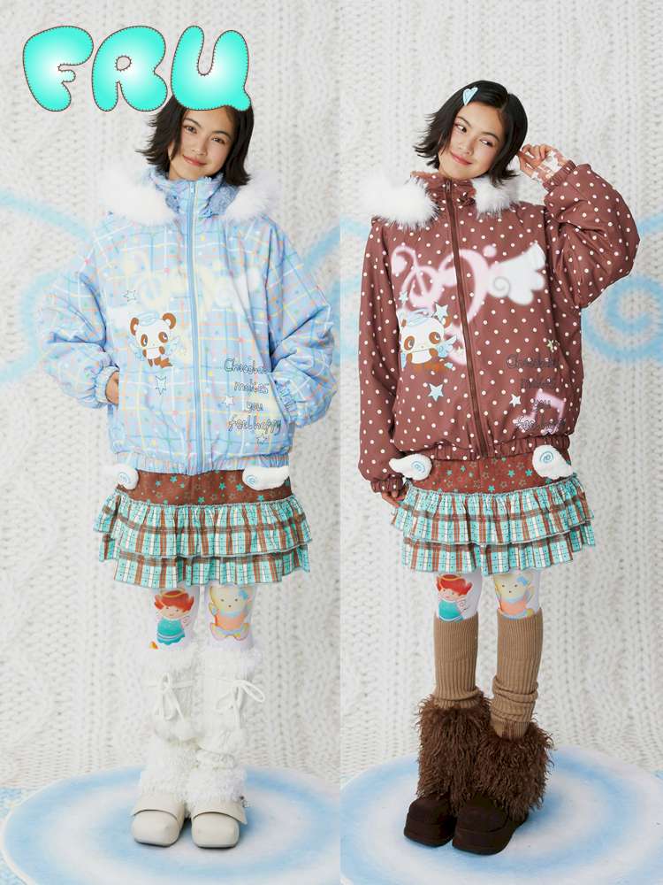 Print Blue Brown Hooded Cotton Suit【s0000014854】