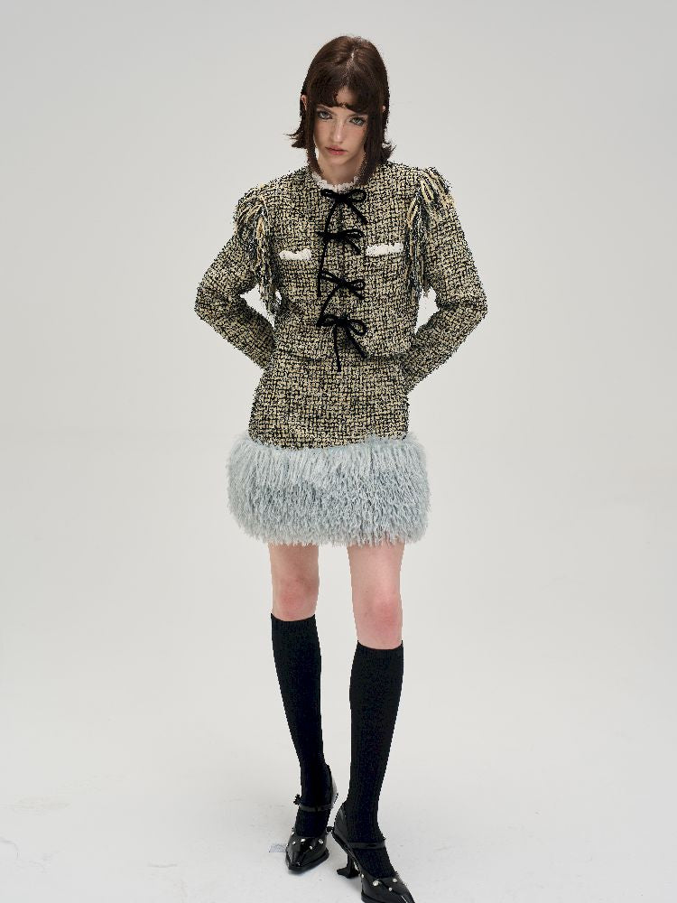 Bow Removable Raw Edge Slimming Dress【s0000005295】