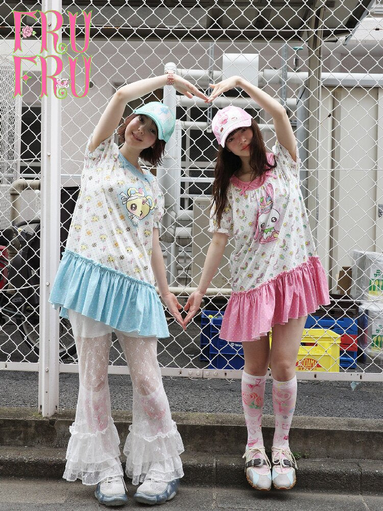 Printed Bear Bunny Fake Two Piece Dress【s0000017764】