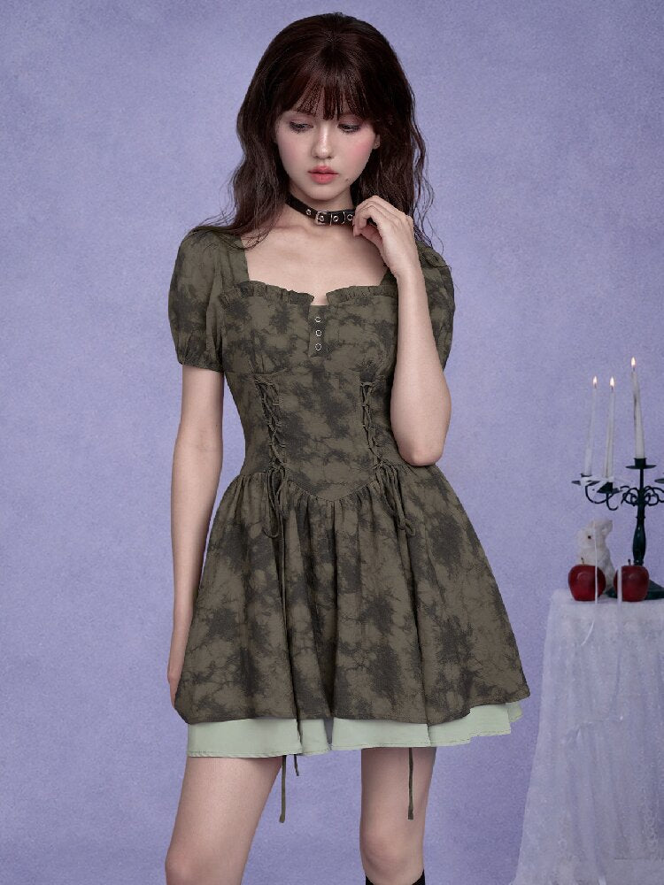 Strap Giant Waist Grip Print Dress【s0000017279】