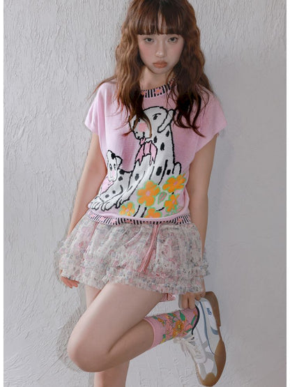 Pink Spotted Dog Knitted T-Shirt【s0000012823】