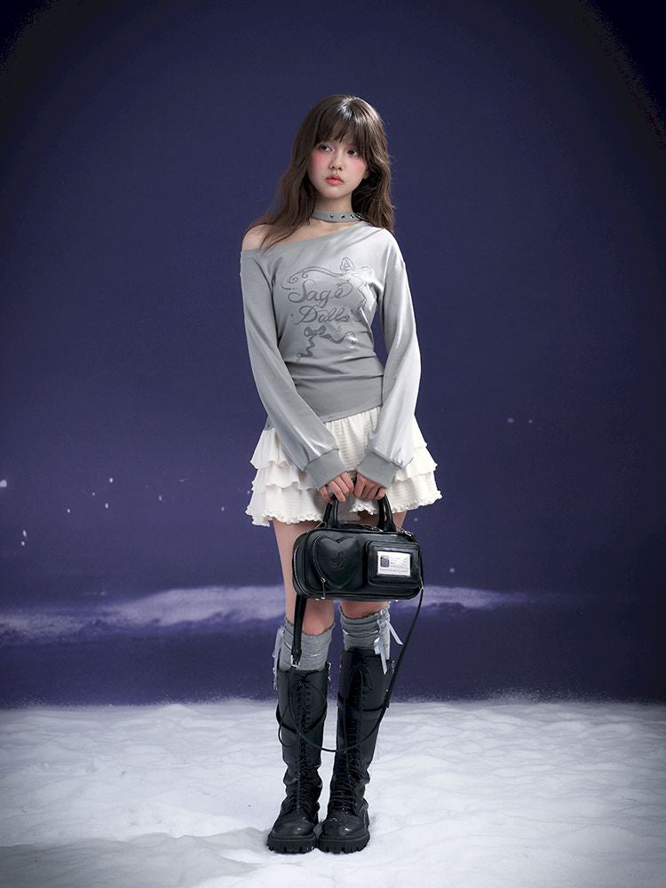 Diagonal Shoulder Printed Cake Skirt Dress【s0000011669】