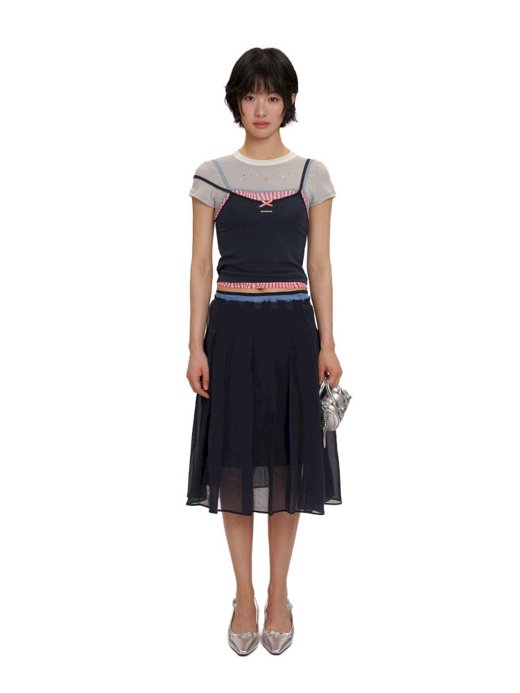 Lace satin bow short-sleeved T-shirt【s0000012504】