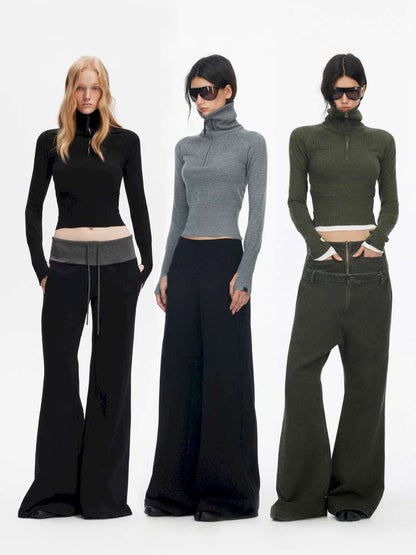 Half-Turtleneck Zip Knit Long-Sleeve T-Shirt【s0000014876】