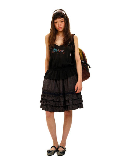 Plaid Lace Cake Heavy Duty Midi Skirt【s0000017432】