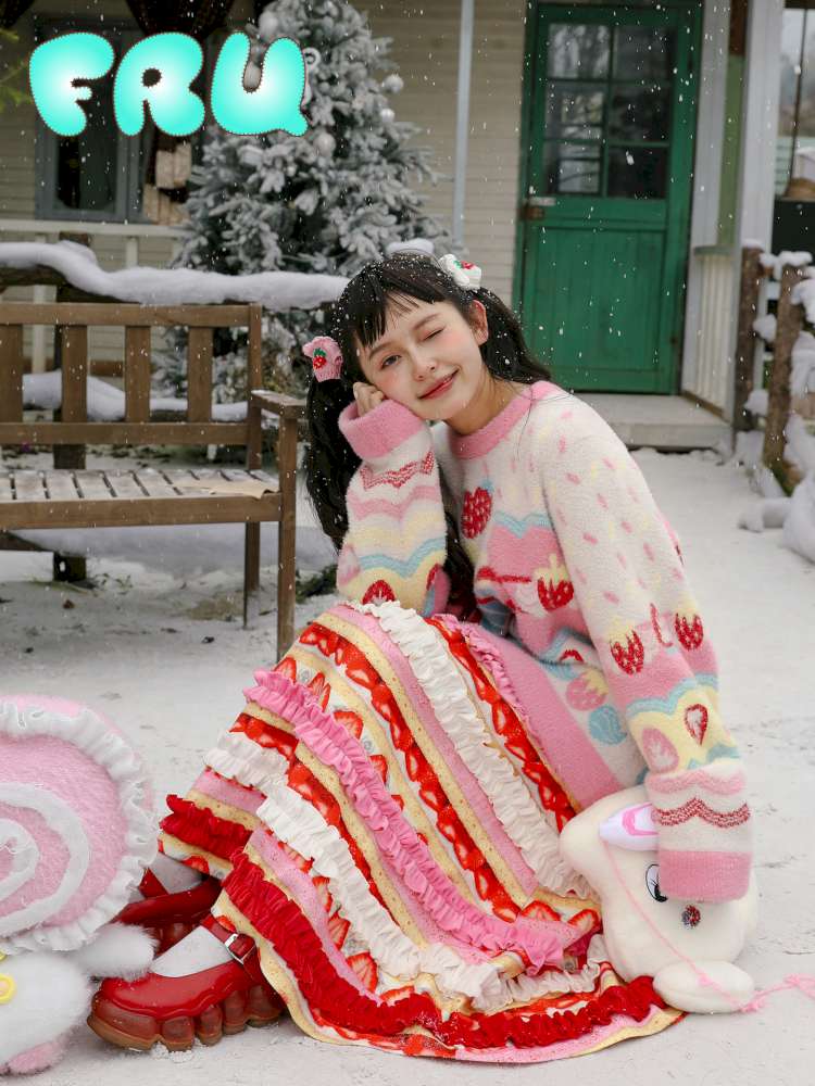 Corduroy Strawberry Print Skirt【s0000015104】