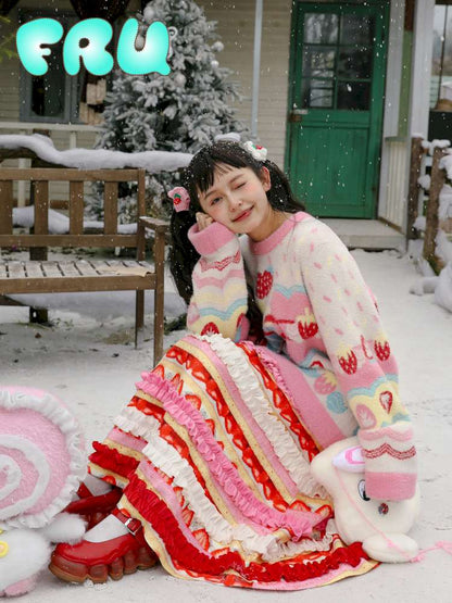 Corduroy Strawberry Print Skirt【s0000015104】