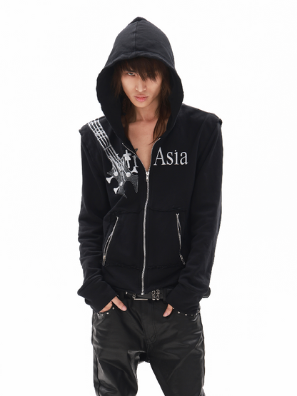Silver Foil Dark Metallic Zip Hoodie【s0000018363】