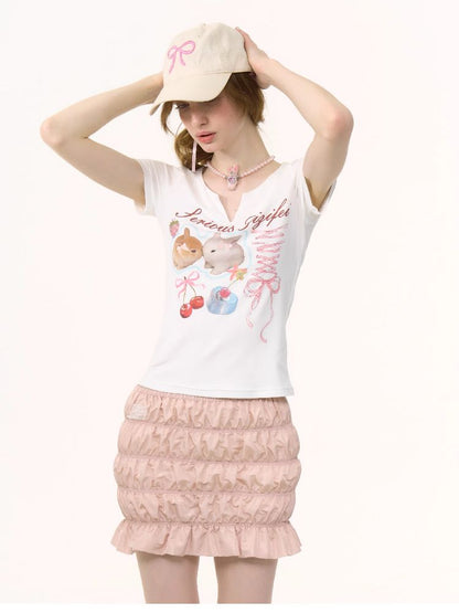 V-neck Rabbit Print Slim Thin Tops【s0000012252】