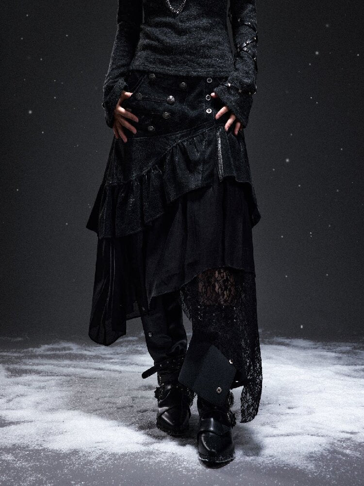 Dark Court Suede Patchwork Skirt【s0000019295】