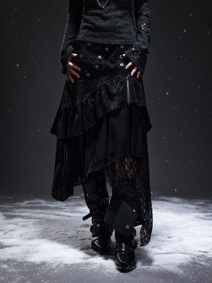 Dark Court Suede Patchwork Skirt【s0000019295】