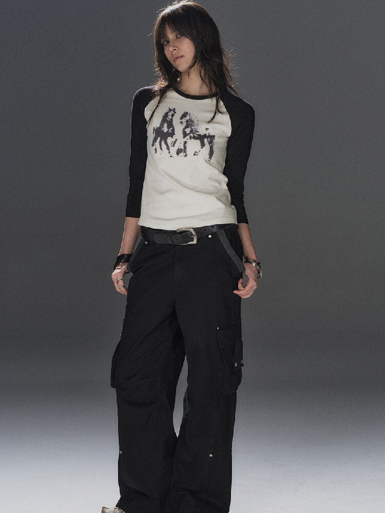 Ribbed Multi Pocket Black Trousers【s0000016230】
