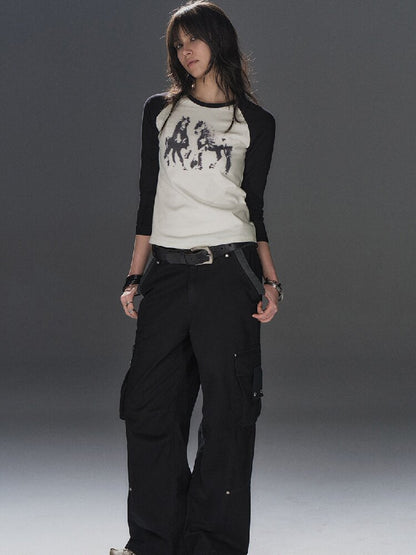 Ribbed Multi Pocket Black Trousers【s0000016230】