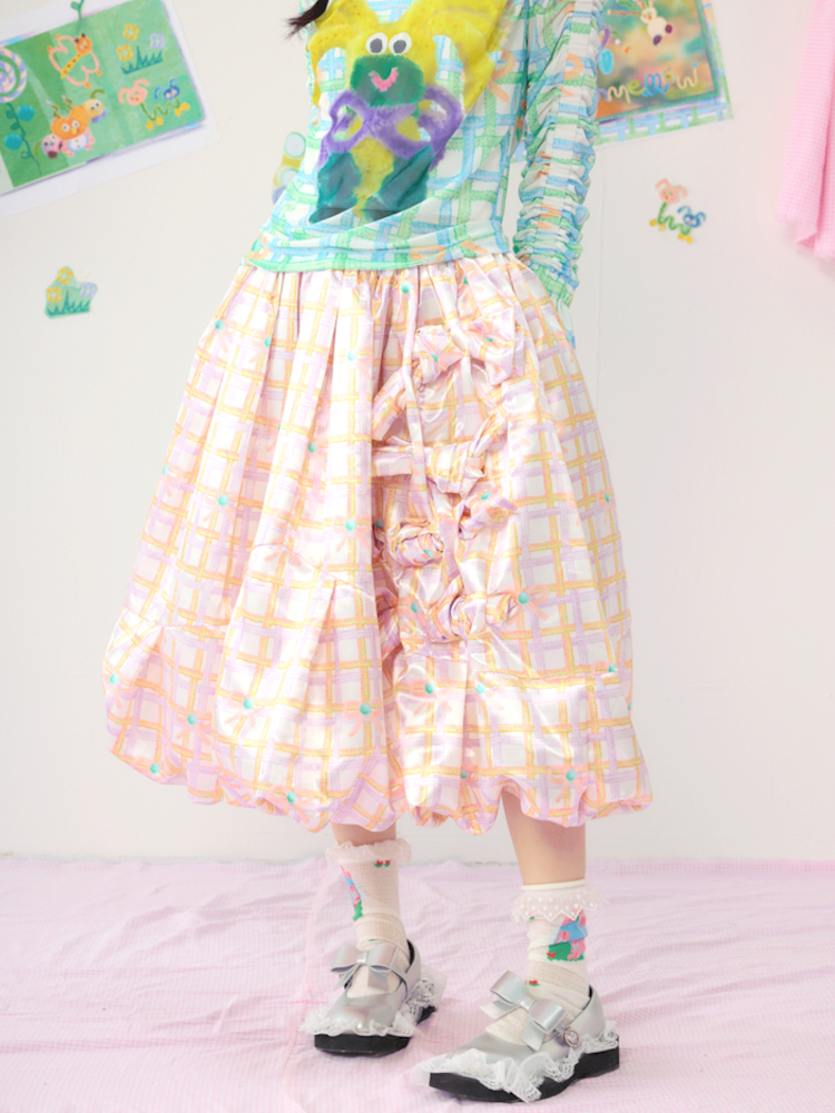 Colourful Printed Bow Large Silhouette Half Skirt【s0000009074】