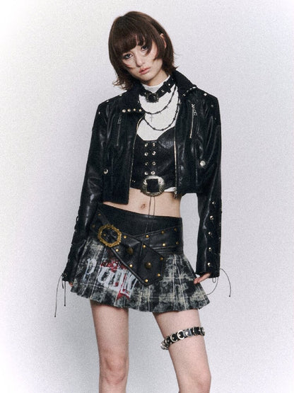 Punk Stacked Collar Slim Leather Jacket【s0000015967】