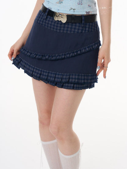 Plaid Pleated Hem Slimming Skirt【s0000016608】