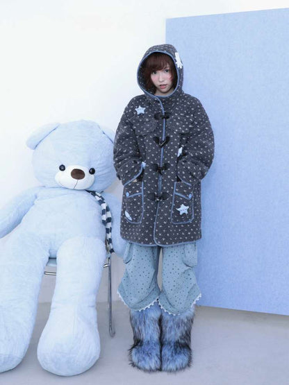 Old-fashioned Gray Horn Buckle Hooded Jacket【s0000014699】