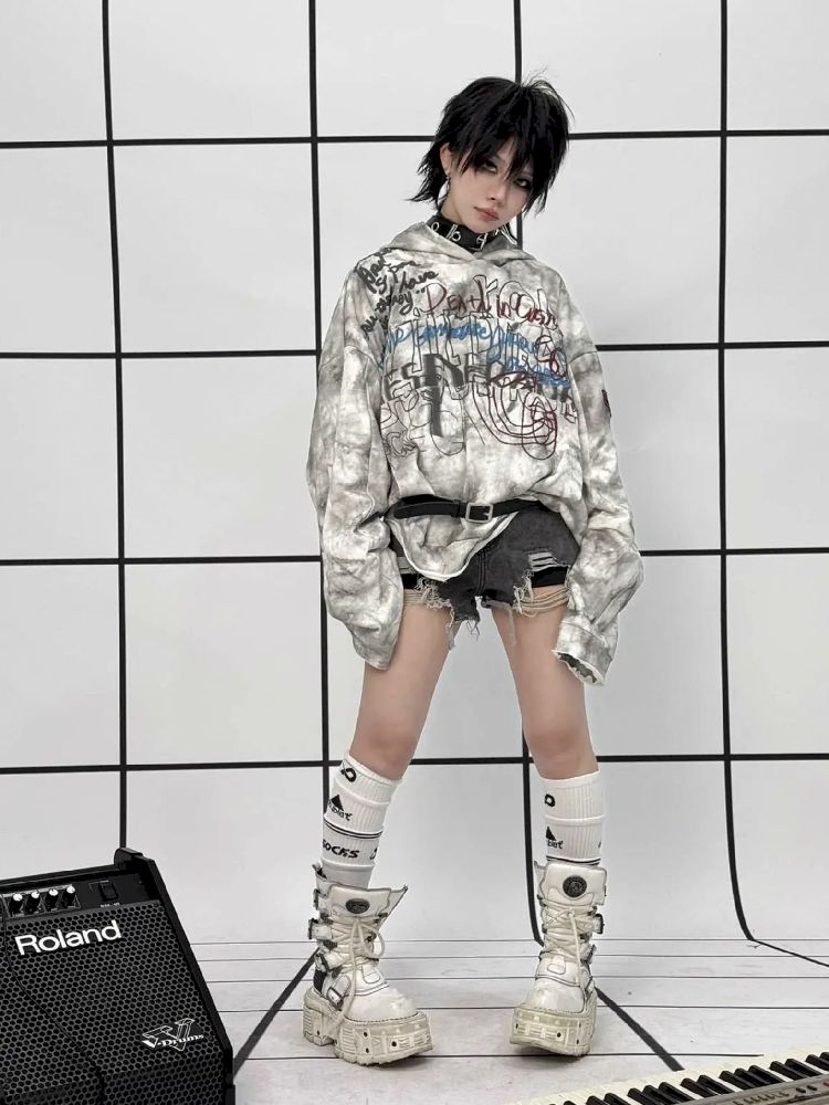 White Graffiti Hoodie【s0000011688】