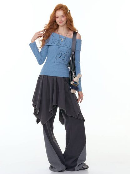 Off-the-Shoulder Long Sleeve T-Shirt【s0000014359】