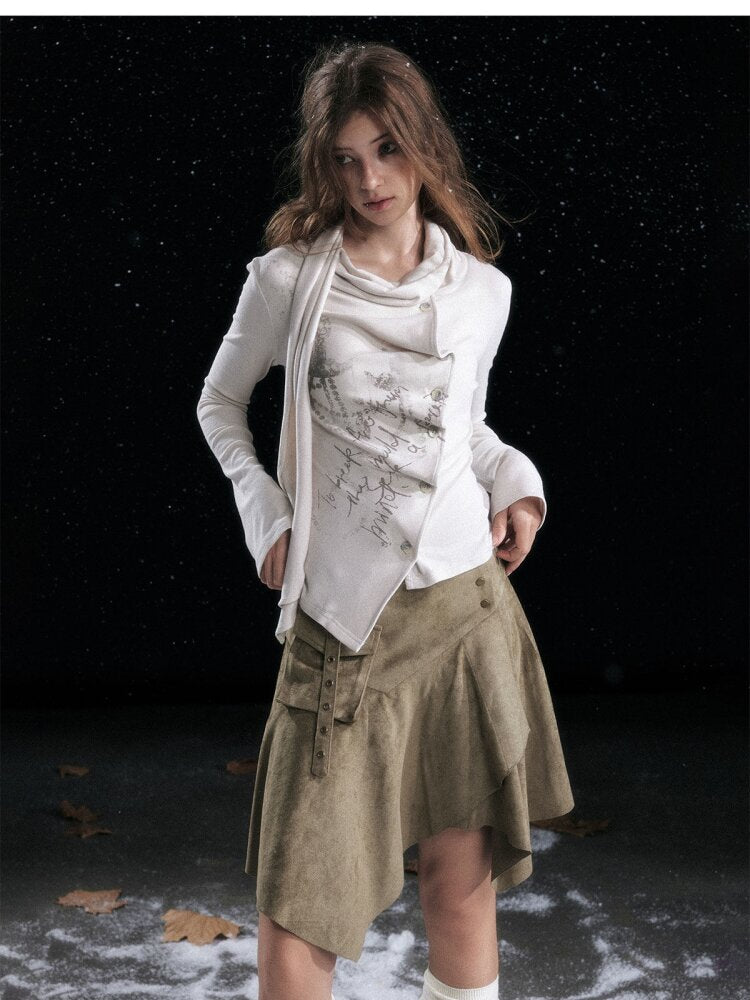 Mottled Graffiti Pleated Knit Top【s0000015552】