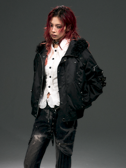 Hooded Fur Loose Bomber Jacket【s0000015096】