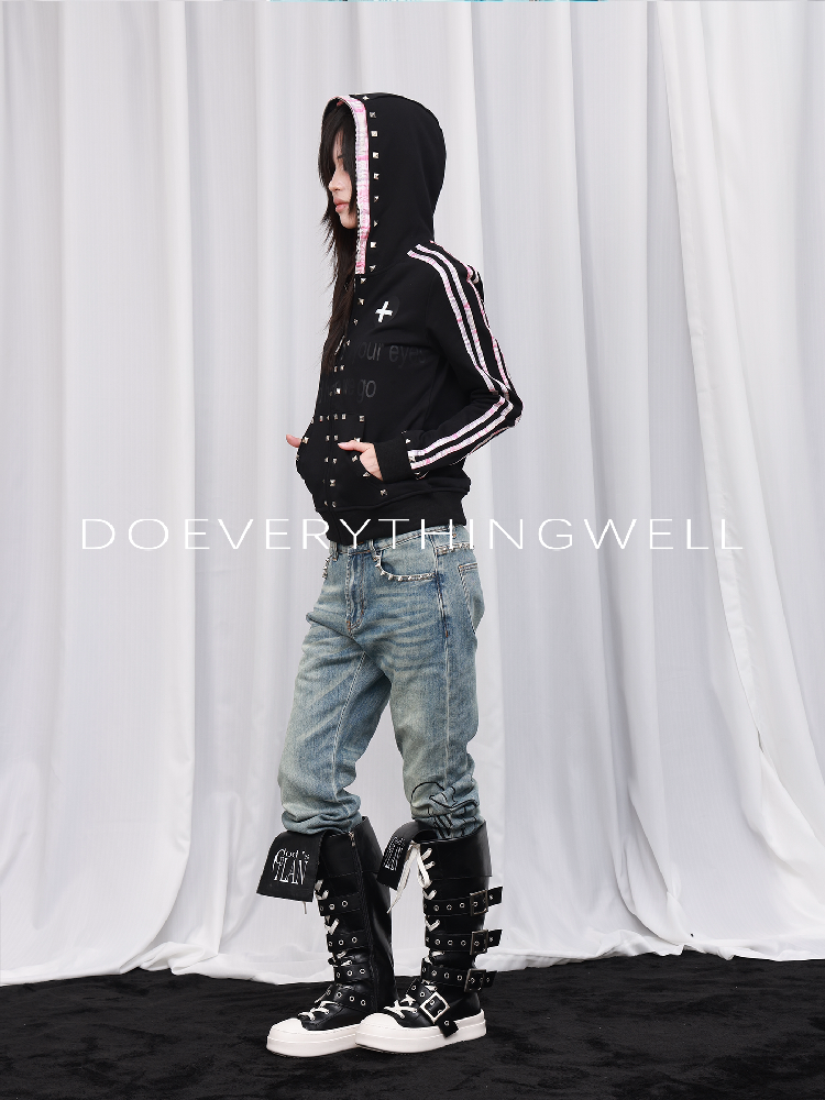 Plaid Riveted Slogan Print Sweatshirt【s0000019118】