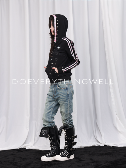 Plaid Riveted Slogan Print Sweatshirt【s0000019118】