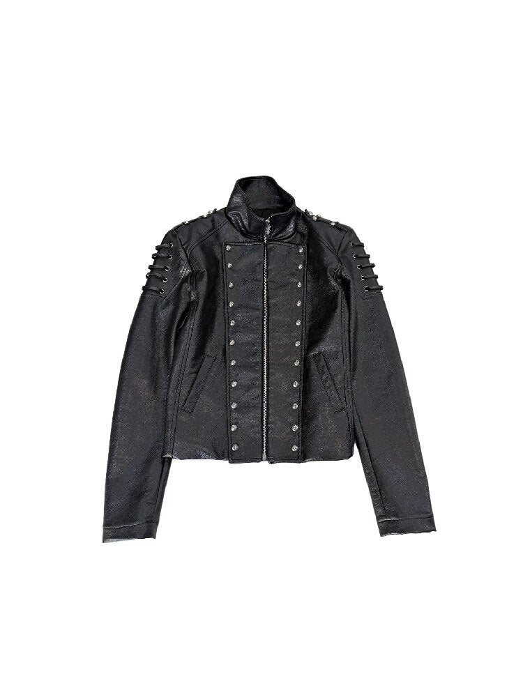 Stand Collar Riveted Leather Jacket【s0000019107】