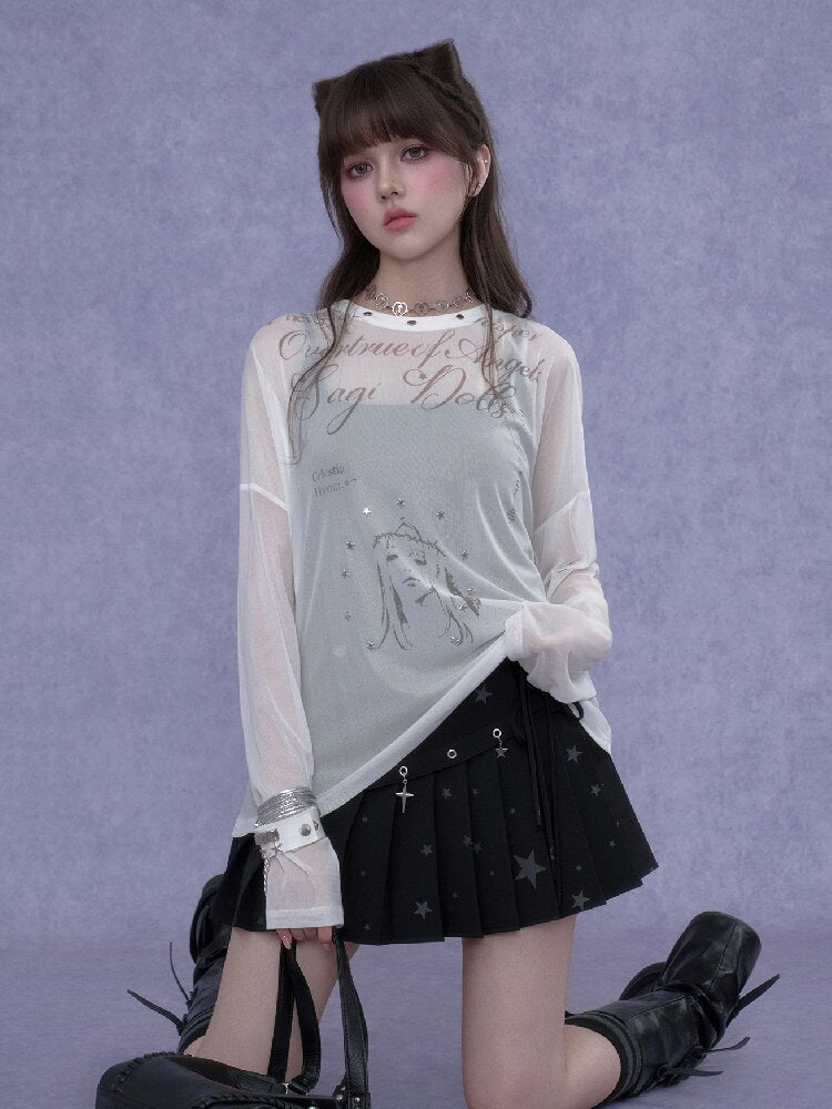 Fighting Spirit Mesh Print Casual T-shirt【s0000017269】