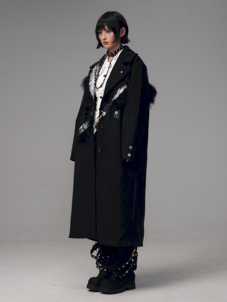 Punk Rock Heavy Print Loose Tweed Coat【s0000014705】