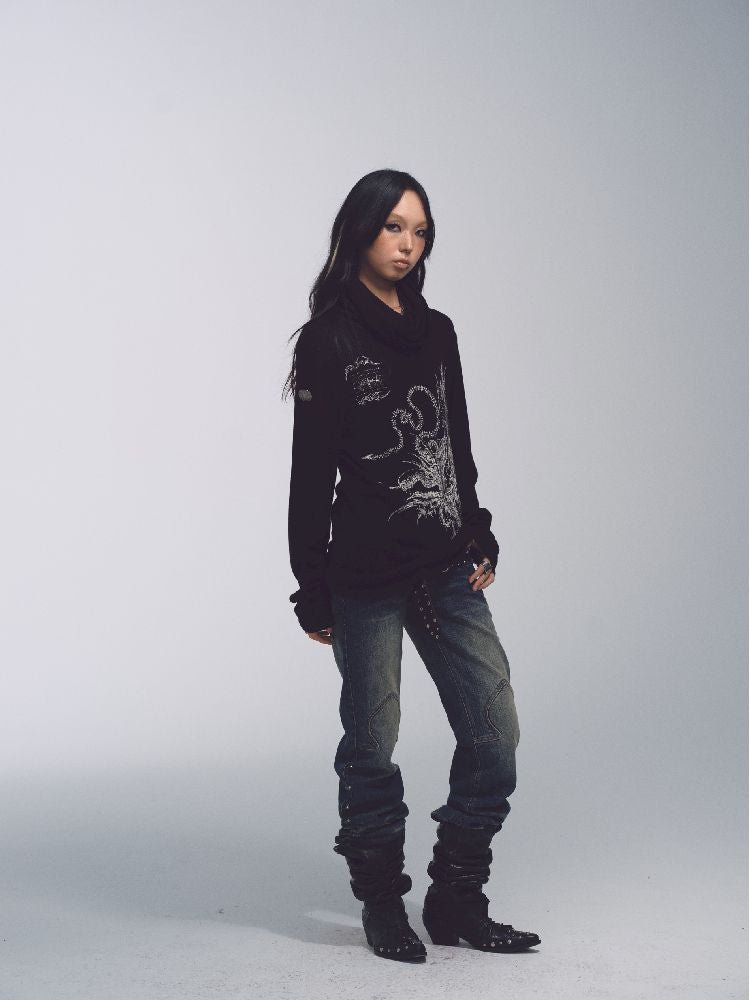 High Neck Loose Printed Sweater【s0000011228】