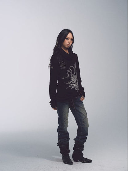 High Neck Loose Printed Sweater【s0000011228】