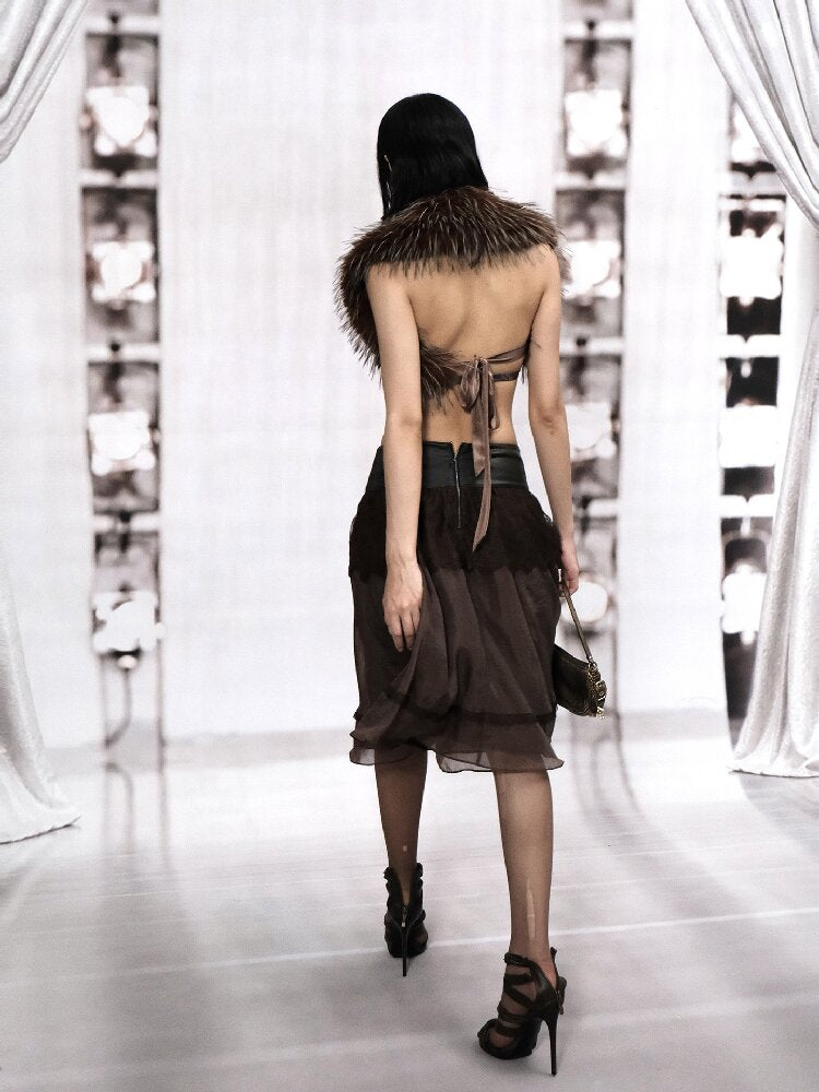 Vintage PU Leather Mesh Umbrella Skirt【s0000018474】