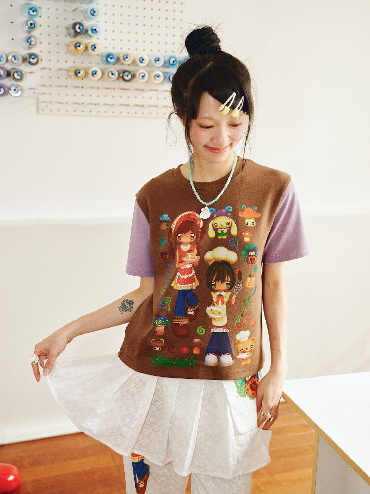 Mushroom Soup Printed Short Sleeve Top【s0000018701】
