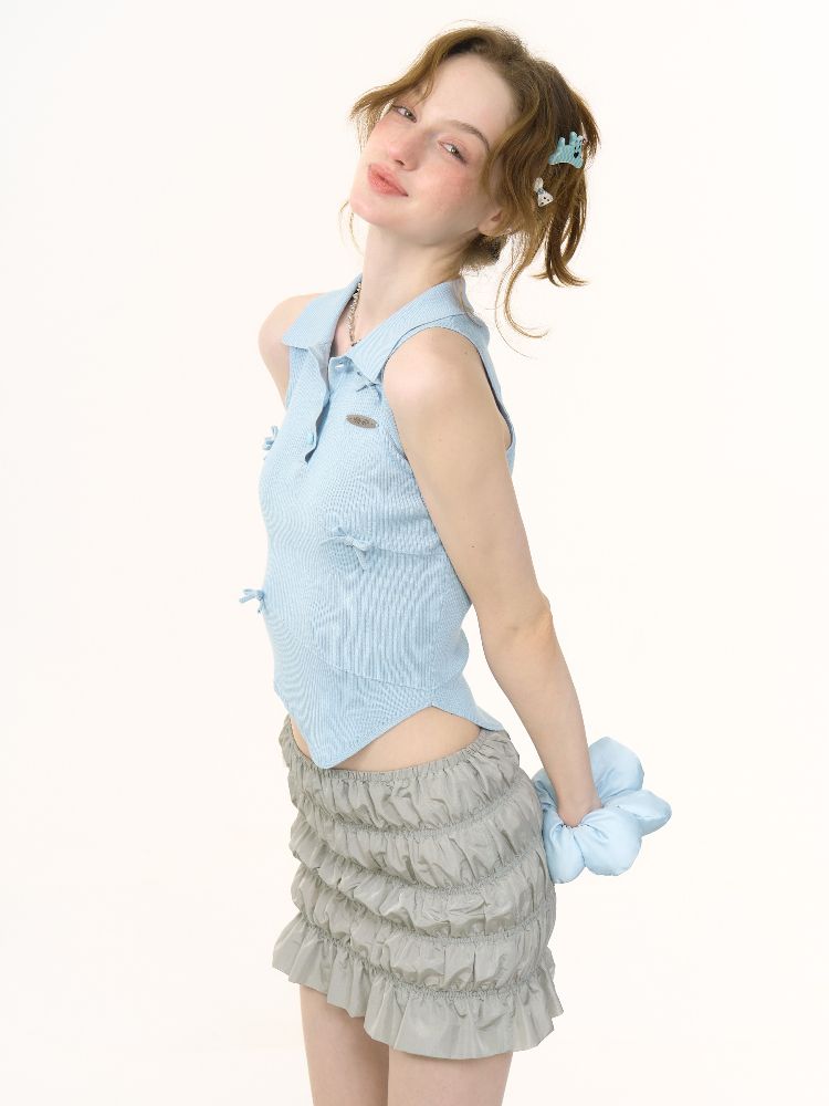 Polo Neck Blue Knit Vest【s0000012256】
