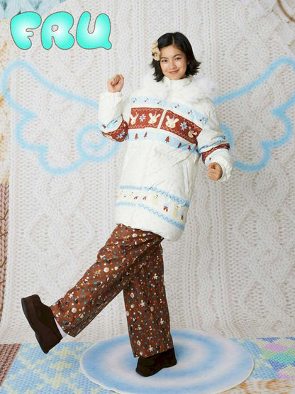 Candy Print Brown Corduroy Straight Pants【s0000014852】