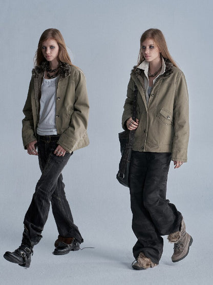 Distressed Lambswool Padded Jacket【s0000019094】