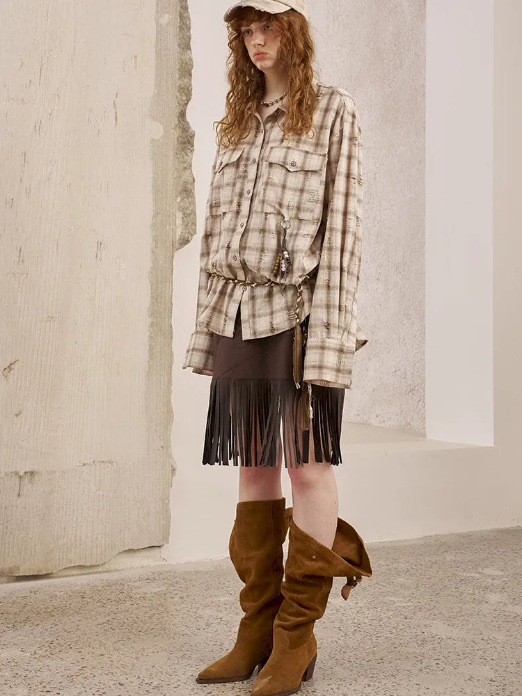 Embroidery Fringe Short Leather Skirt【s0000014045】