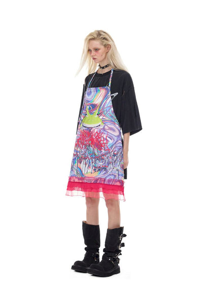 Lace rivet punk lace-up apron【s0000012970】