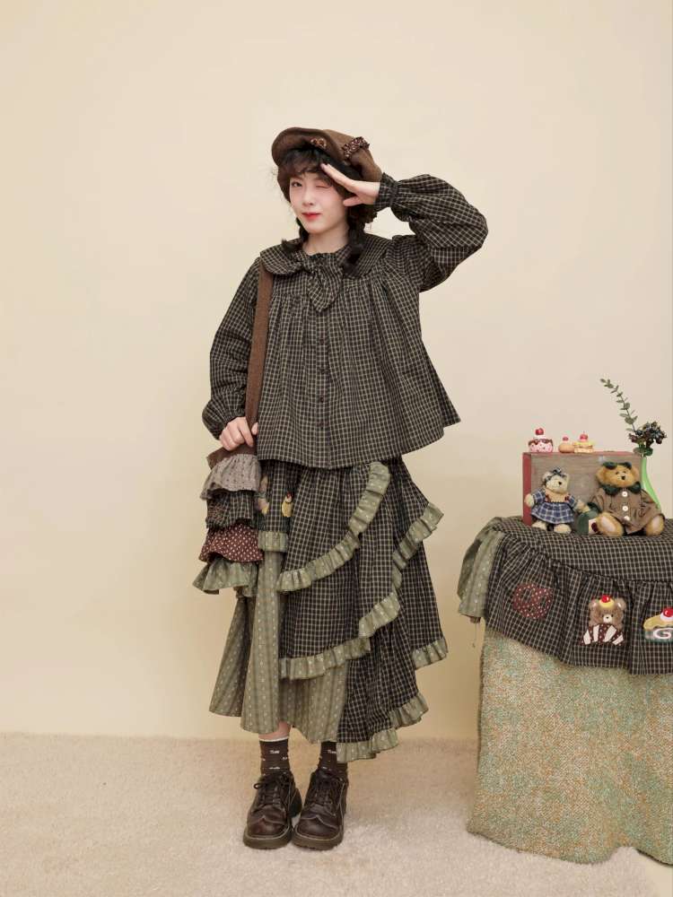 Vintage Girl Dark Green Plaid Cake Skirt【s0000014844】