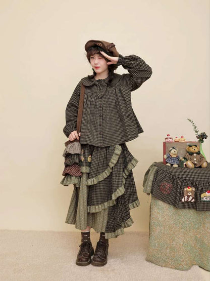 Vintage Girl Dark Green Plaid Cake Skirt【s0000014844】