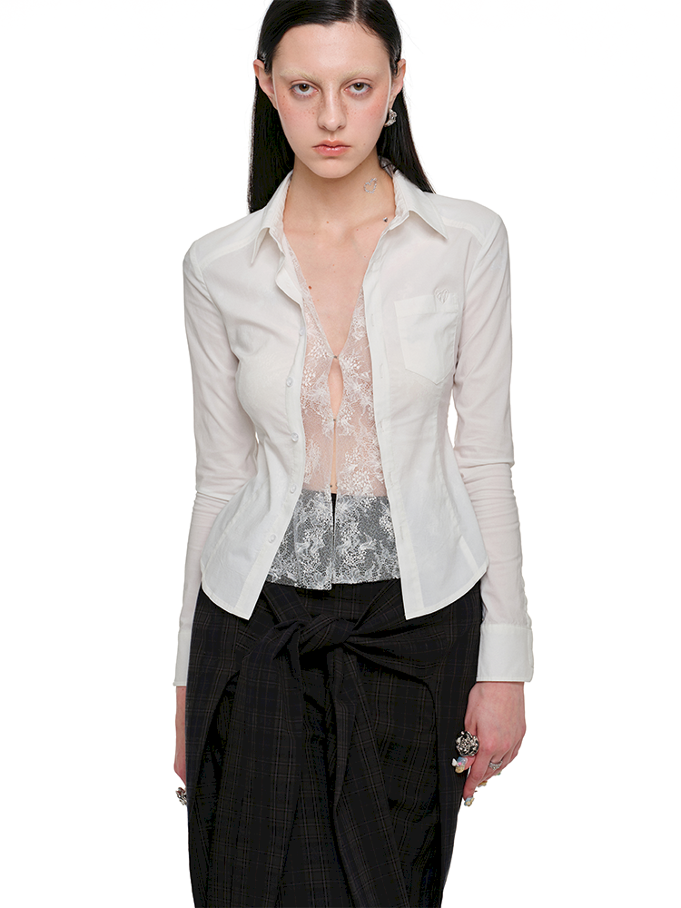 Fake Two Hook Button Slim Shirt【s0000011589】